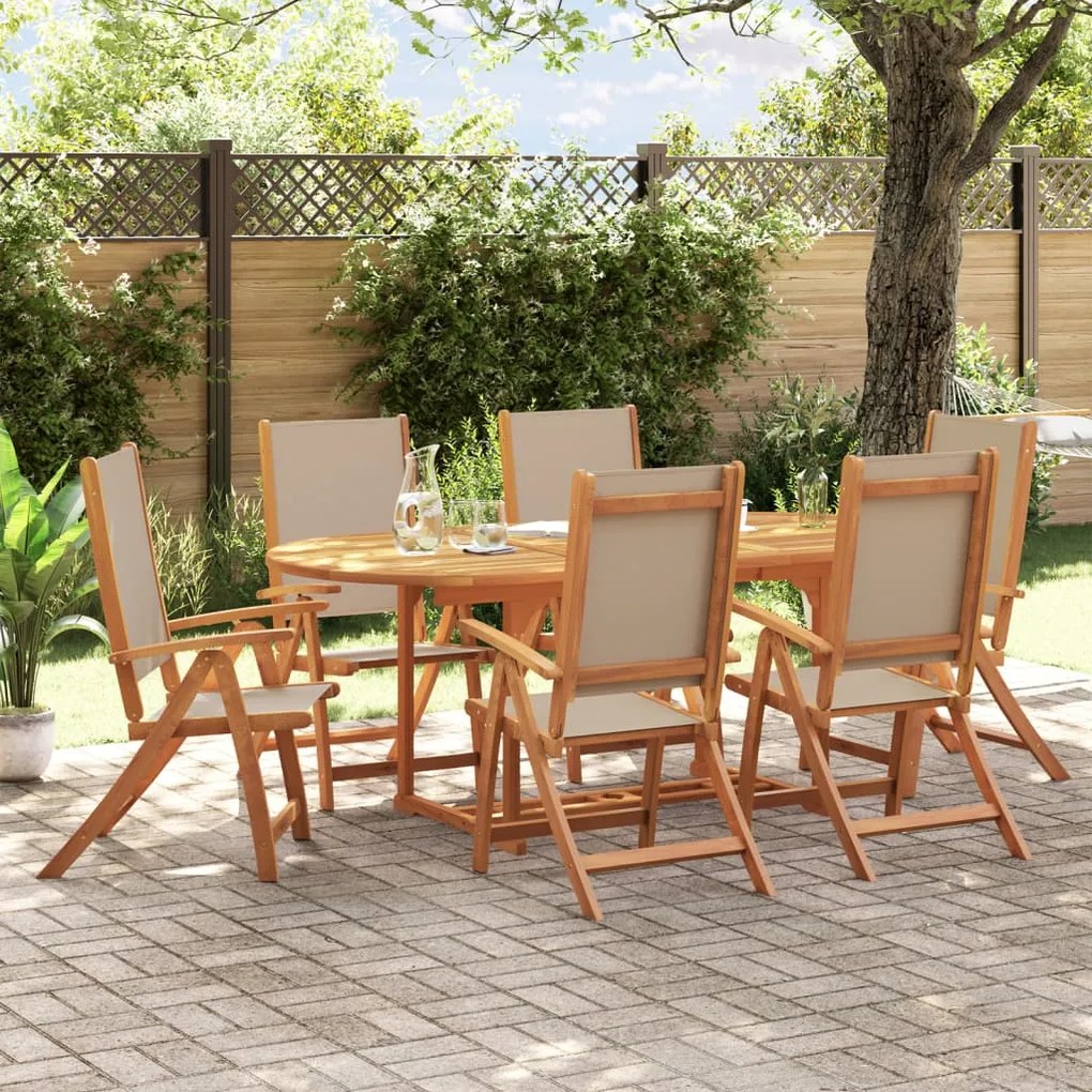 Set Pranzo Da Giardino 7pz Legno Massello Di Acacia E Textilene /