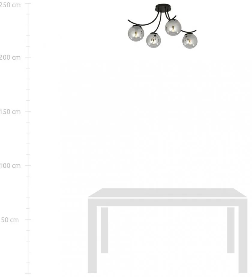 Lampadario da Soffitto in Acciaio e Vetro BOSTON 4 Nero 4xE14 Colore delle Sfere Grafite