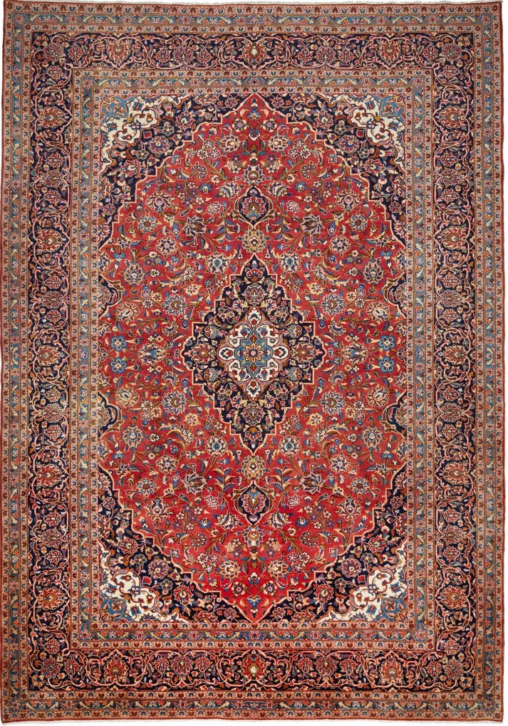 Kashan Tappeto 360 x 250 Rosso (Iran) Annodato A Mano