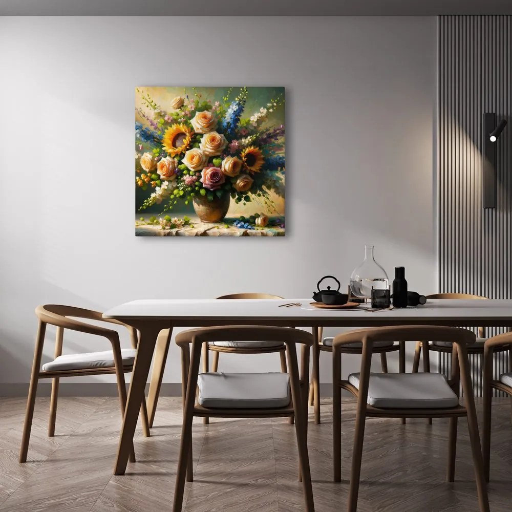 Quadro su tela – Bouquet di rose e girasoli