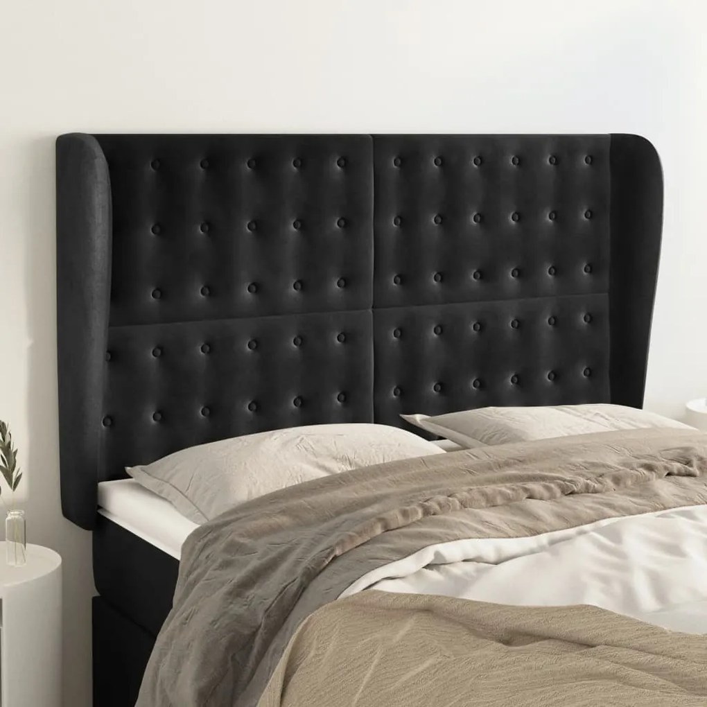 Testiera Ad Orecchio Nera 147 X 23 X 118/128 Cm İn Velluto /