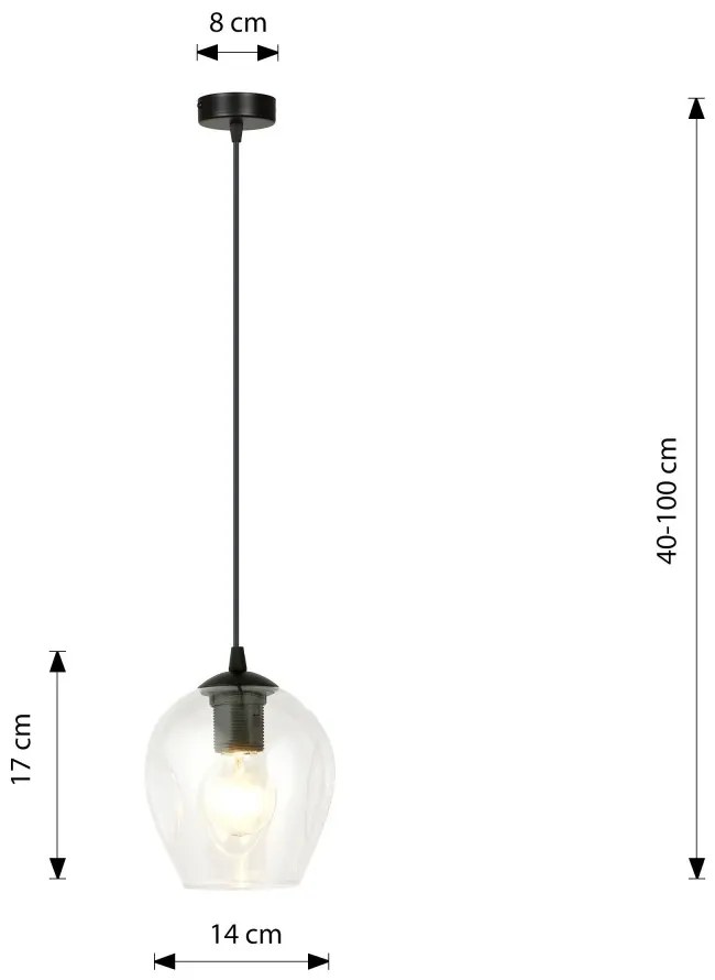 Lampadario a Sospensione in Acciaio e Vetro ISTAR Nero E27 Colore delle Sfere Trasparente