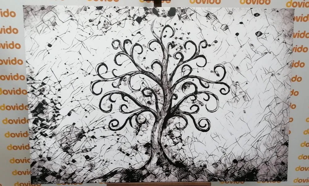 Stampa su tela – Simbolo dell'albero della vita in bianco e nero