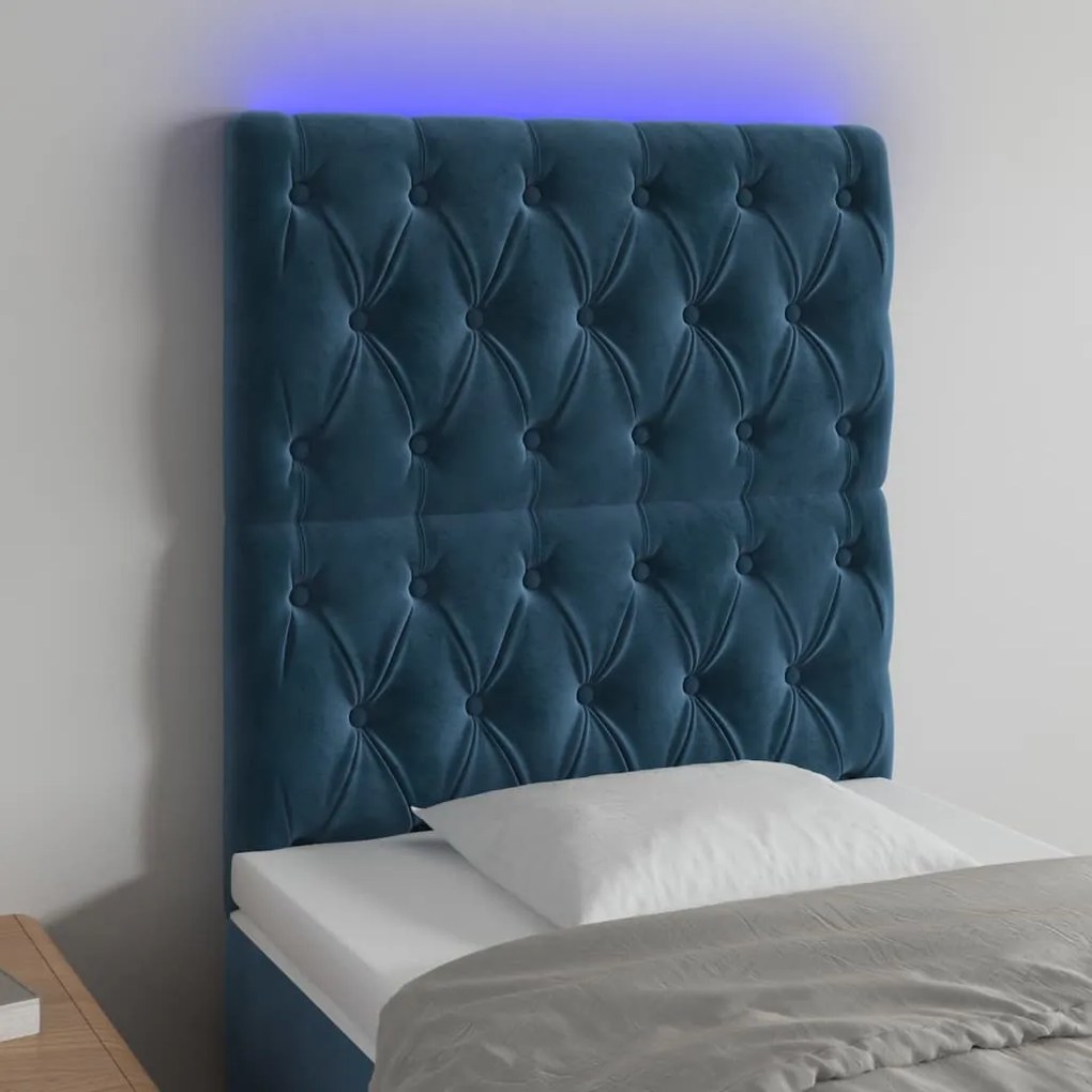 Testiera A Led Blu Scuro 80x7x118/128 Cm İn Velluto /