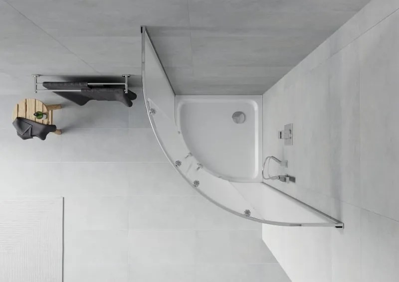 Mexen Rio cabina doccia semicircolare 80 x 80 cm, smerigliata, cromo + piatto Flat, bianco - 863-080-080-01-30-4110