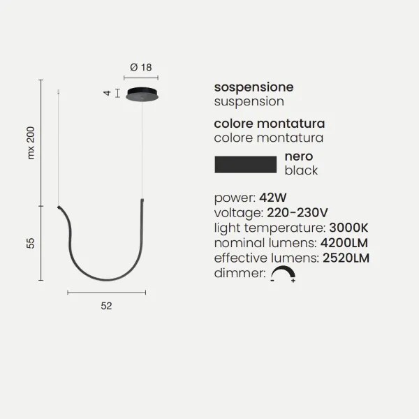 Lampada a sospensione ARQUA in metallo verniciato NERO