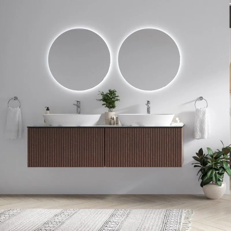 Kamalu - mobile bagno sospeso 160cm cannettato piano bianco kds-160p