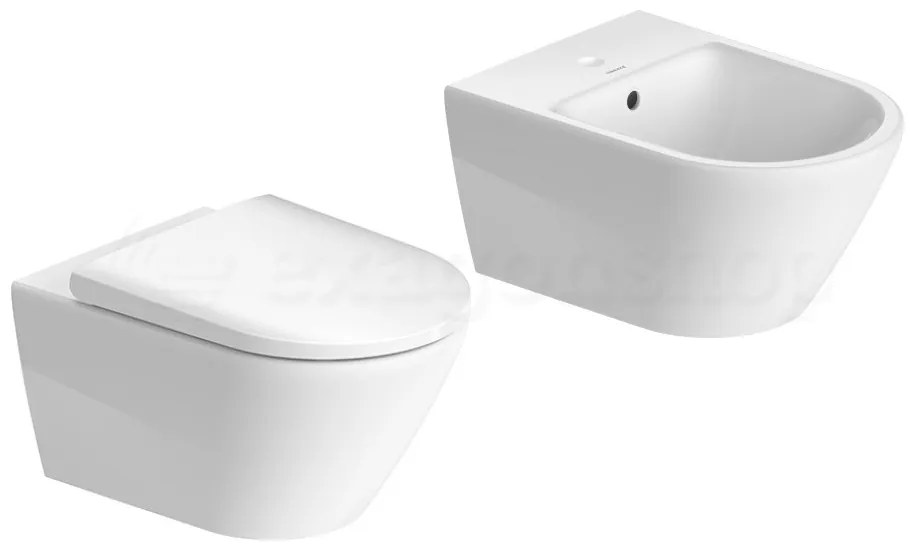 Duravit D-Neo Coppia Sanitari Sospesi Vaso Con Sedile Rallentato E Bidet Con Fissaggi Durafix In Ceramica Bianco lucido