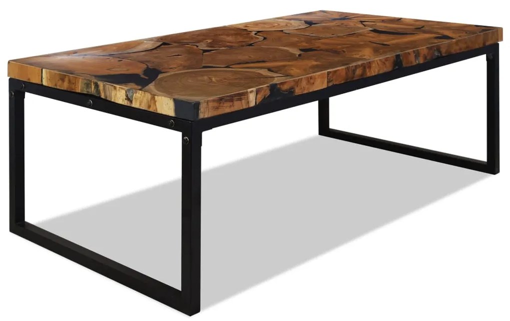 Tavolino Da Salotto İn Legno Di Teak E Resina 110x60x40 Cm /