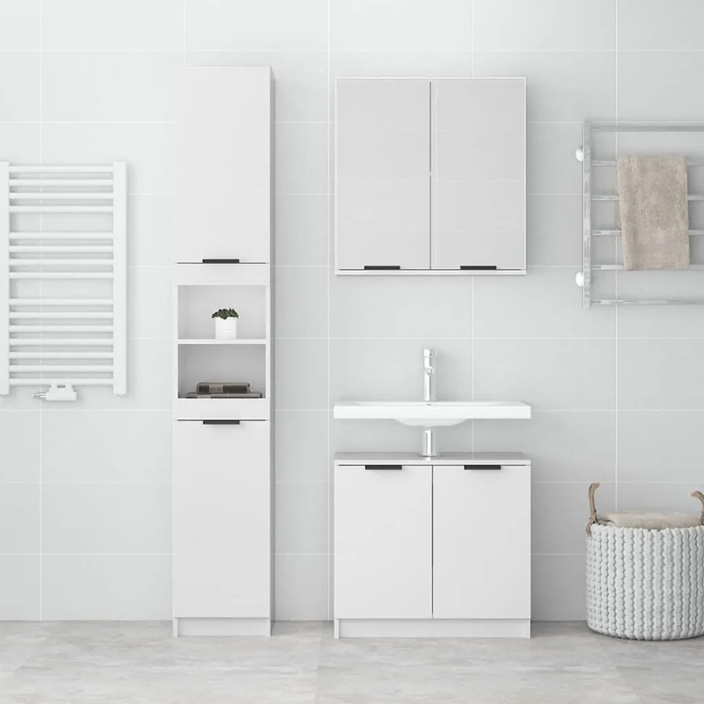 Set mobili da bagno 3 pz bianco lucido in legno multistrato