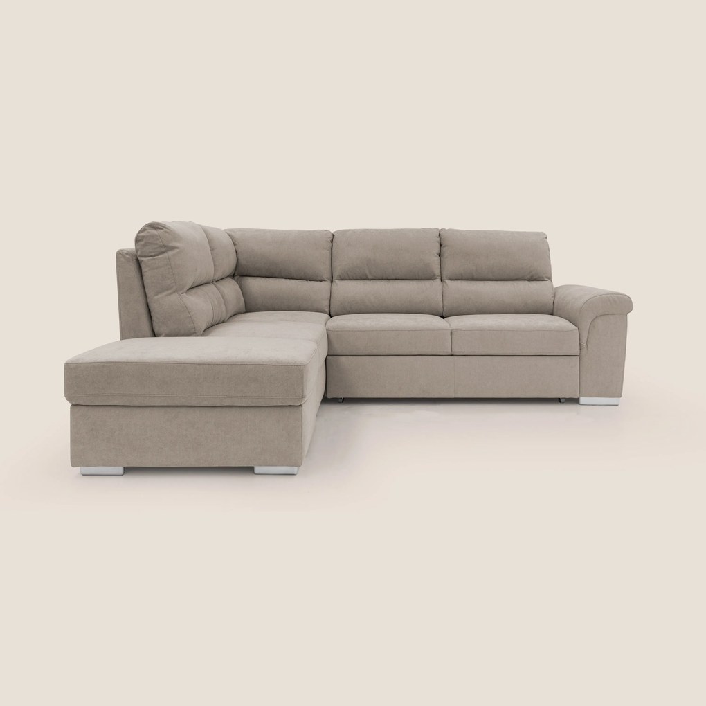 Minerva divano angolare con estraibile a cassettone e pouf contenitore in tessuto morbido impermeabile T02