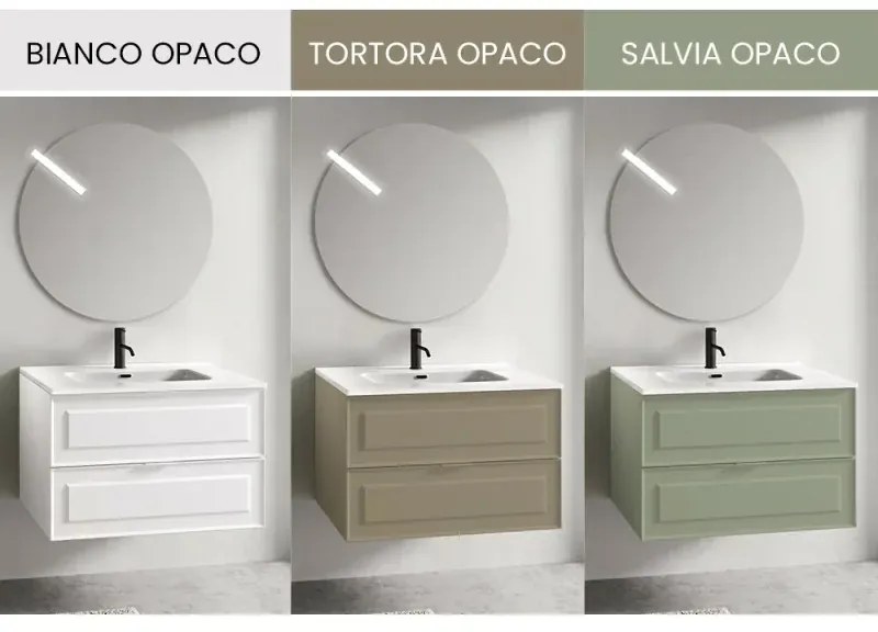 Mobile bagno sospeso 80 cm bianco opaco con lavabo e specchio Matisse