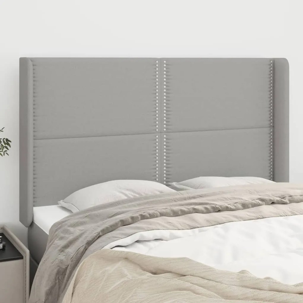 Testiera Ad Orecchio Grigio Chiaro 147x16x118/128 Cm İn Tessuto /
