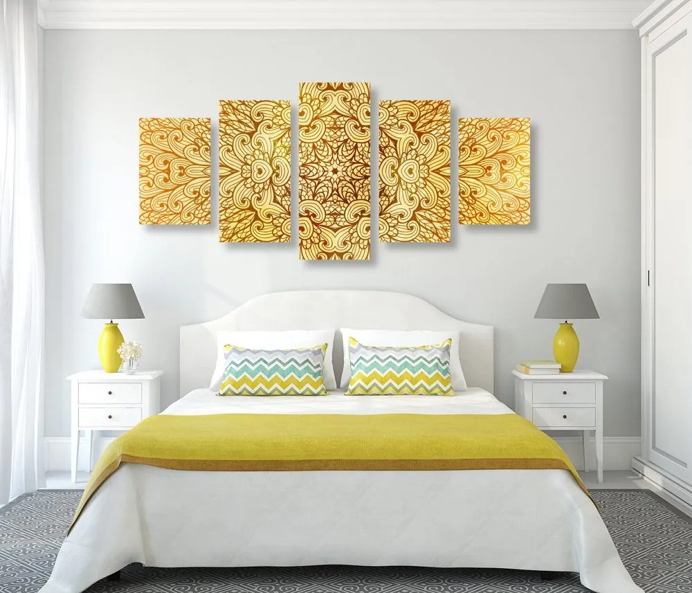 Quadri 5 pezzi – Mandala etnica dorata