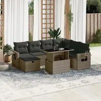 Set Divano da Giardino 8 pz con Cuscini Grigio in Polyrattan 3275000