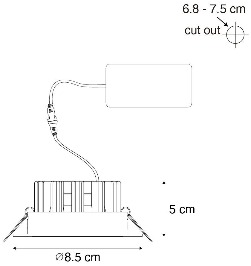 Faretto da incasso bianco 6,8 cm con LED 545 lm dimmerabile IP23 - Gaius