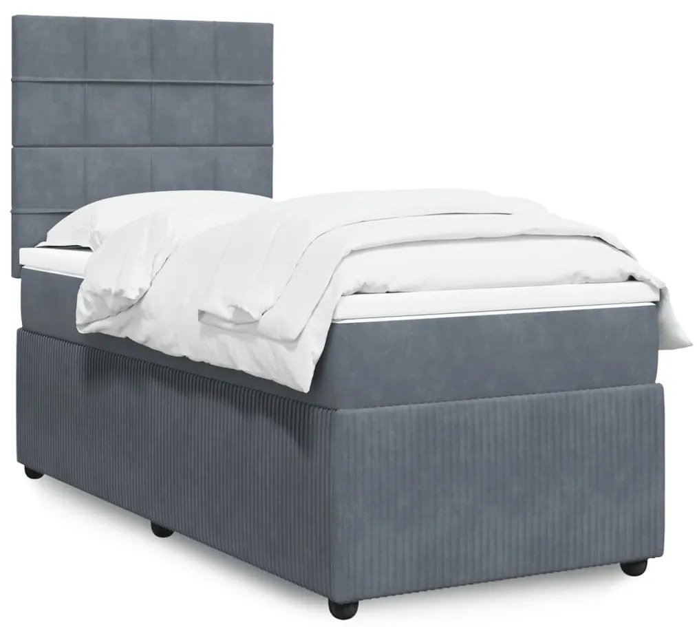 Giroletto A Molle Con Materasso Grigio Scuro 100x200 Cm Velluto /