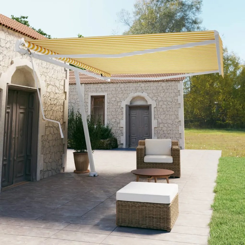 Tenda Da Sole Autoportante Automatica 500x350 Cm Gialla Bianca /
