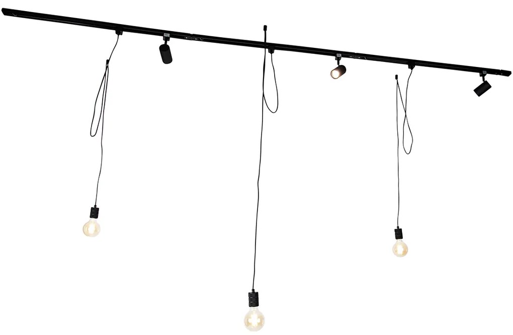 Sistema a binario intelligente nero con 3 faretti e lampada a sospensione monofase - Cavalux Jeana