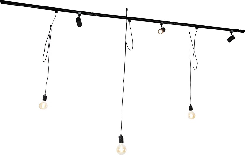 Sistema di illuminazione a binario Smart nero 3 faretti e lampada a sospensione monofase - Iconic Cavalux Jeana