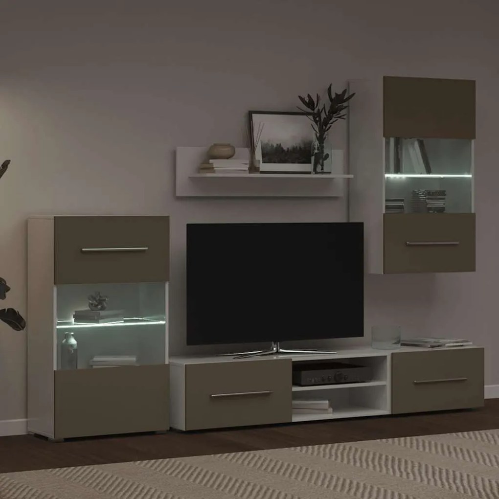 Mobile tv 5 pz con illuminazione a led grigio pietra truciolato