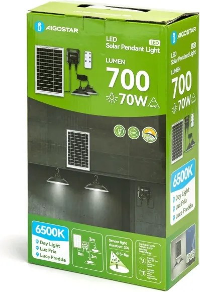 Aigostar - Lampada solare a LED con sensore 2xLED/35W/12V 6000mAh 6500K Ø15cm + telecomando