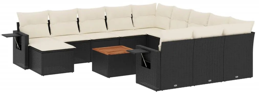 Set divani da giardino 13pz con cuscini nero in polyrattan