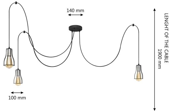 Lampadario a sospensione con filo TUBE 3xE27/10W/230V ragno nero/cromo