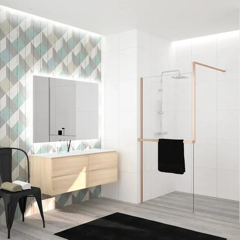 Box doccia walk-in Elidesign, vetro 8 mm, L max 160 cm x H 200 cm, profilo dorato