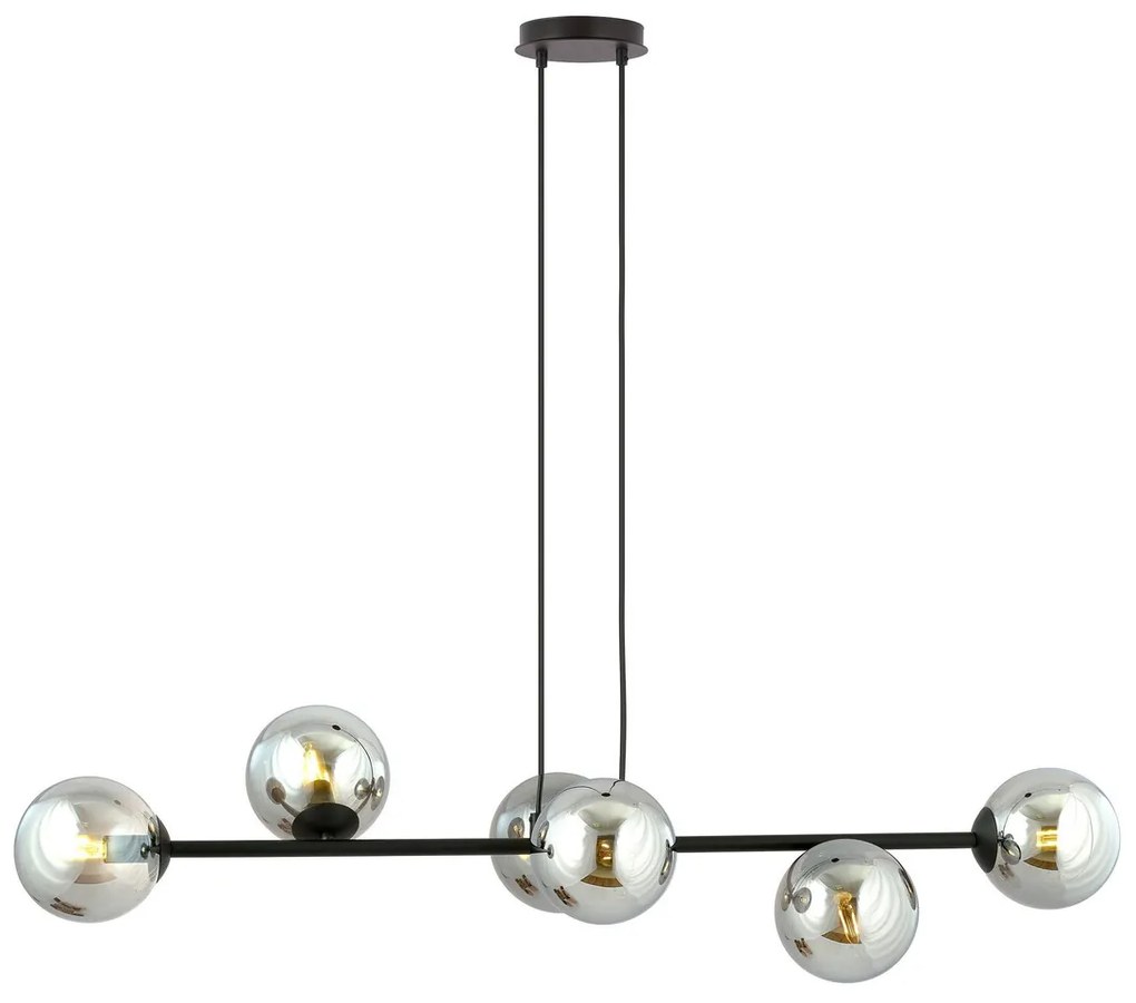 Lampadario a Sospensione in Acciaio e Vetro ROSSI 6 Nero 6xE14