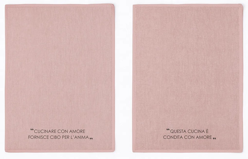 Set 2 strofinacci 45x65 cm ruggine con scritta in misto cotone
