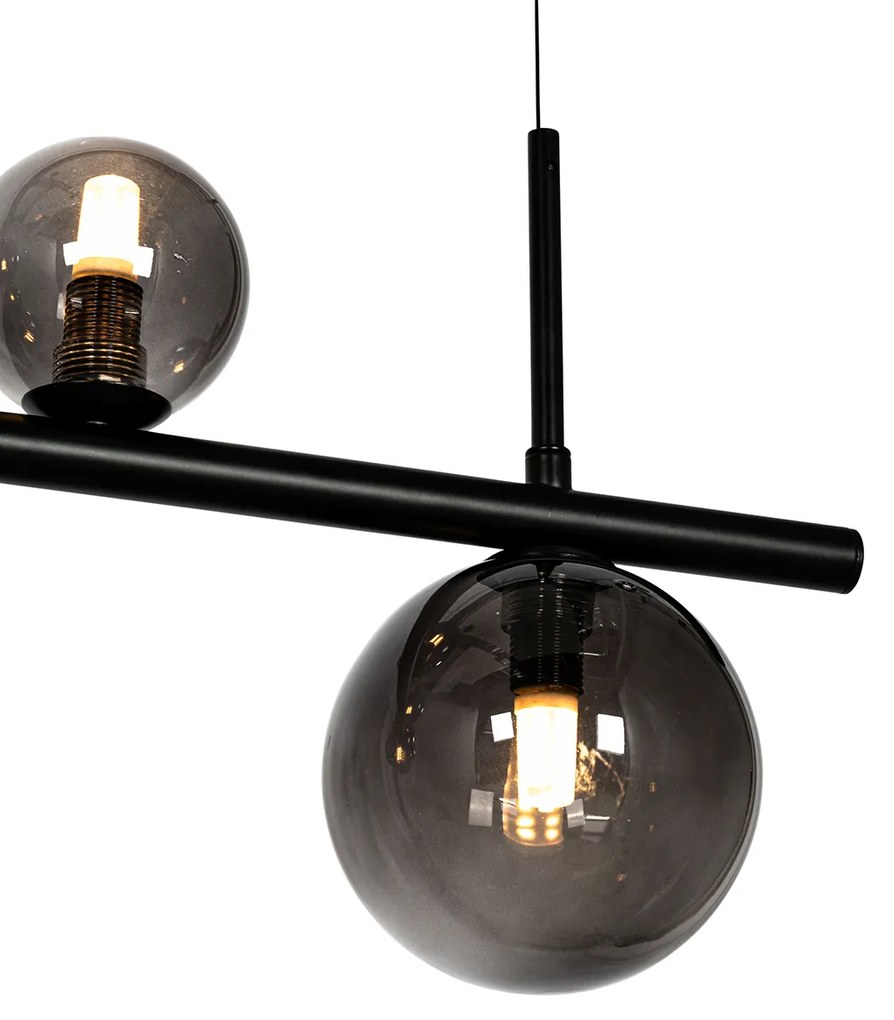 Lampada a sospensione nera con vetro fumé oblungo 8 luci - Monaco