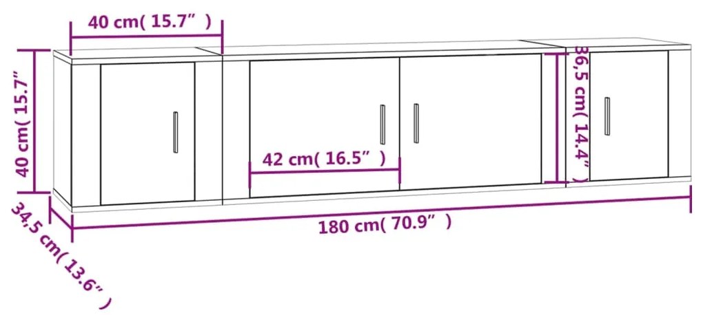 Set di Mobili Porta TV 3 pz Grigio Cemento in Legno Multistrato