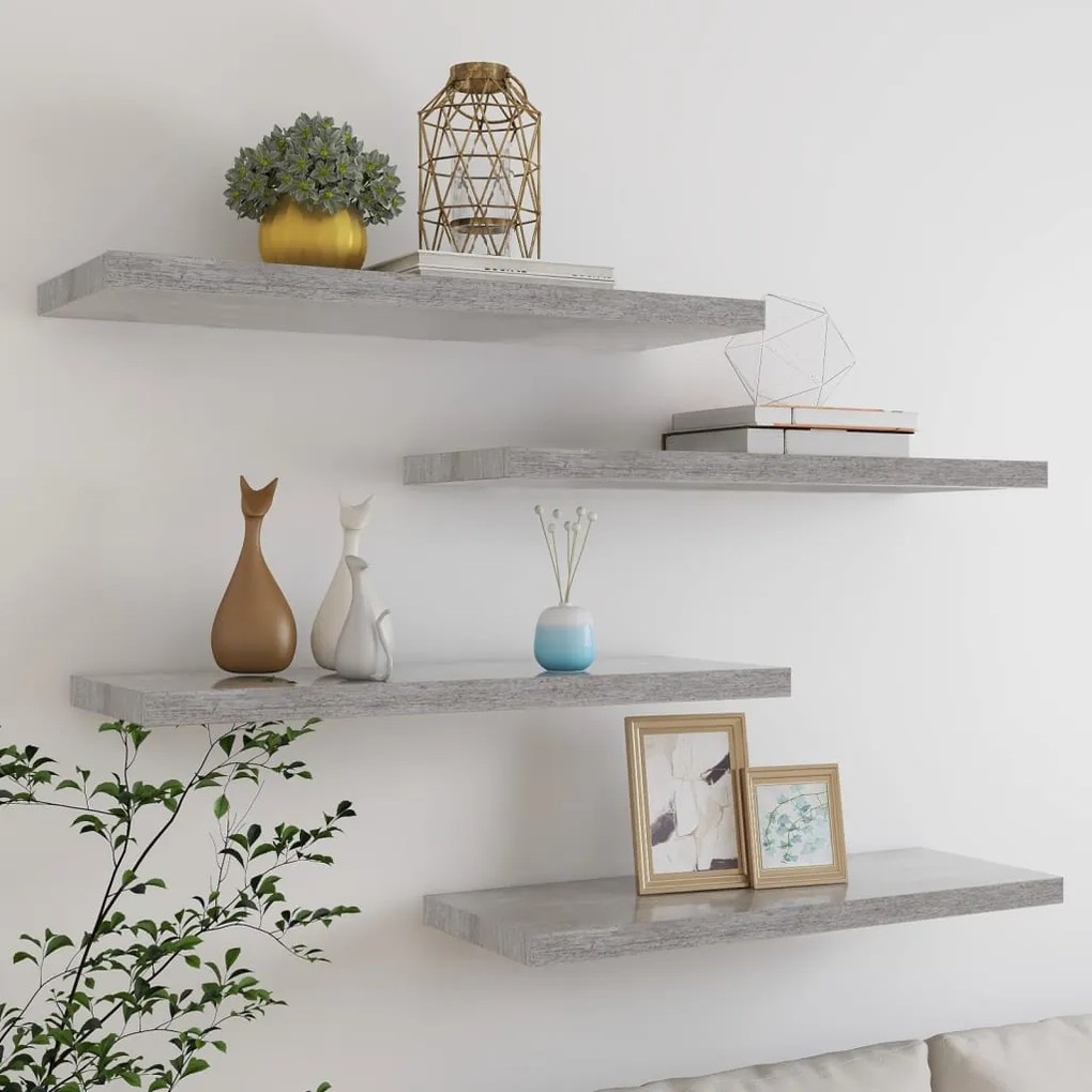 Scaffali A Parete 4 Pz Grigio Cemento 80x23,5x3,8 Cm İn Mdf /