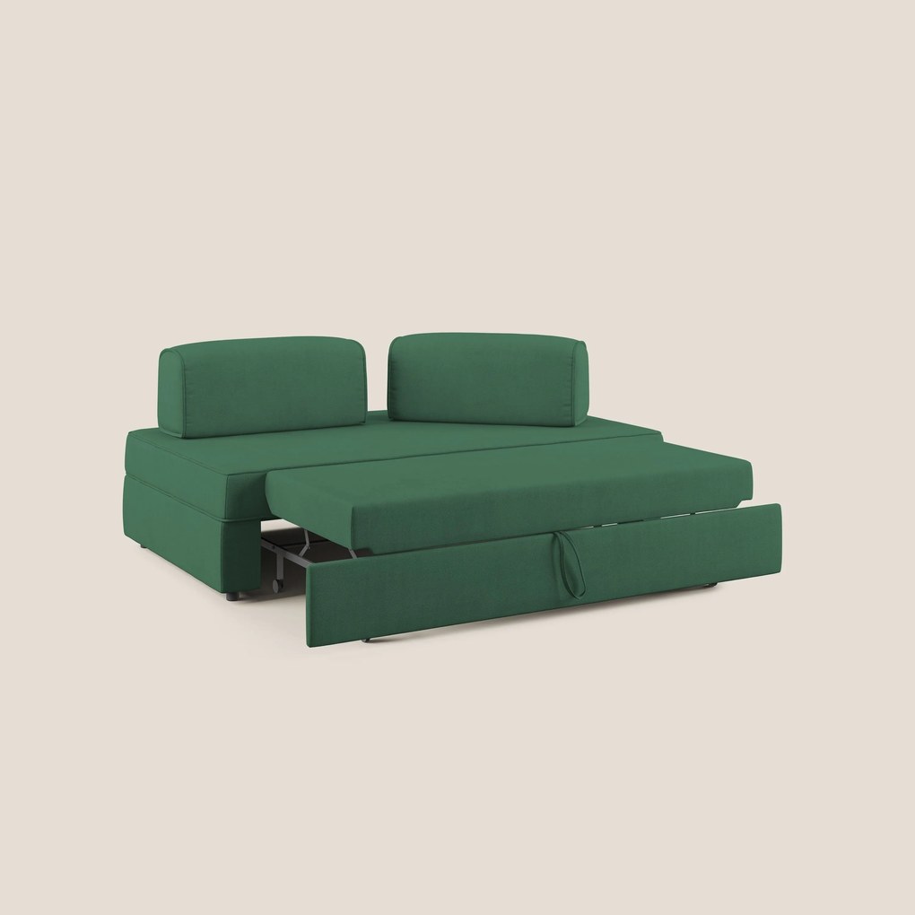 Liberty divano con pouf estraibile e schienali movibili in tessuto morbido impermeabile T02 verde