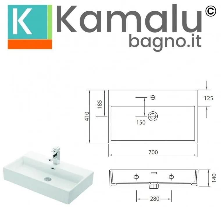 Kamalu - lavabo sospeso 70 cm squadrato ceramica litos-df70