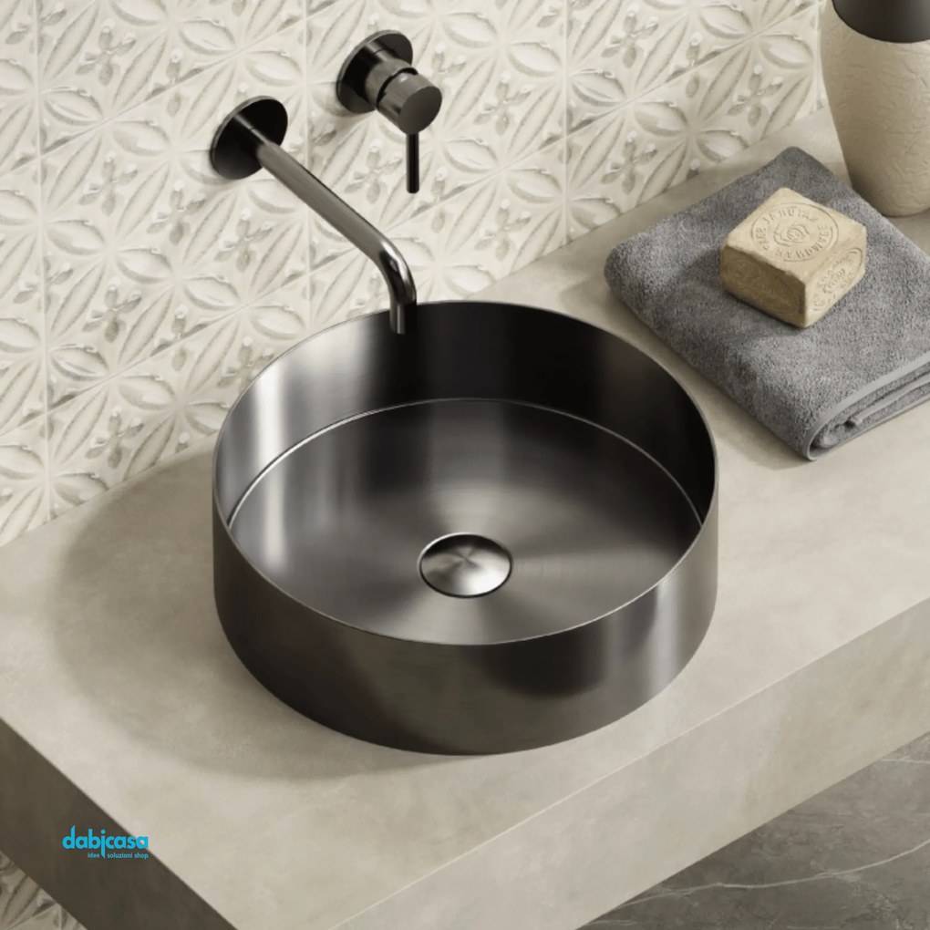 Lavabo D'Appoggio "Venus" Da Diam.38 Cm Finitura Gun Metal C/Piletta Click-Clack