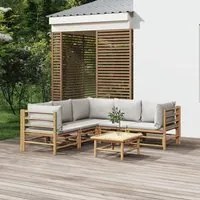 Set Salotto da Giardino 6pz con Cuscini Grigio Chiaro Bamb 3155092