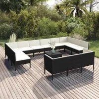 Set Divani da Giardino 14 pz con Cuscini in Polyrattan Nero