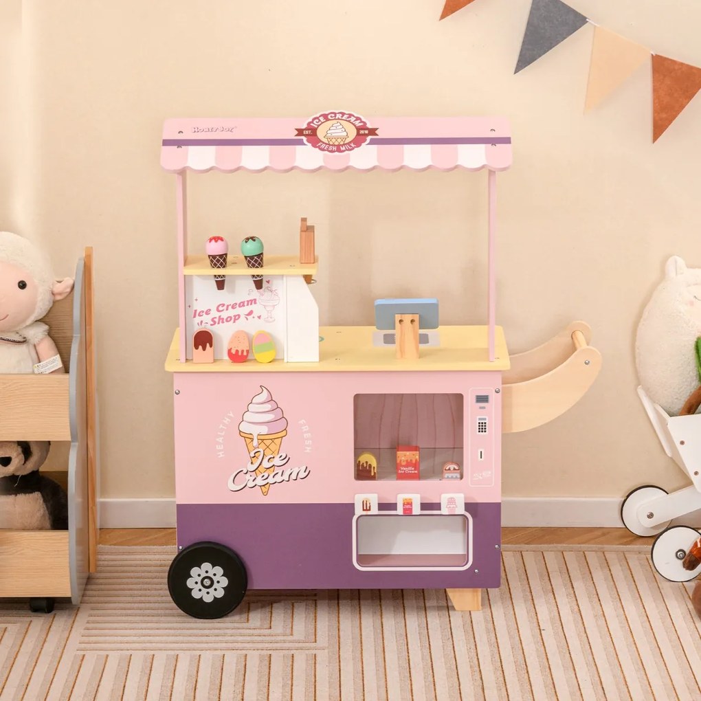 Costway Set gioco di finzione con macchina di gelato per bambini, Carrello dei gelati con distributore automatico