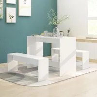 Set da Pranzo 3 pz Bianco in Legno Multistrato