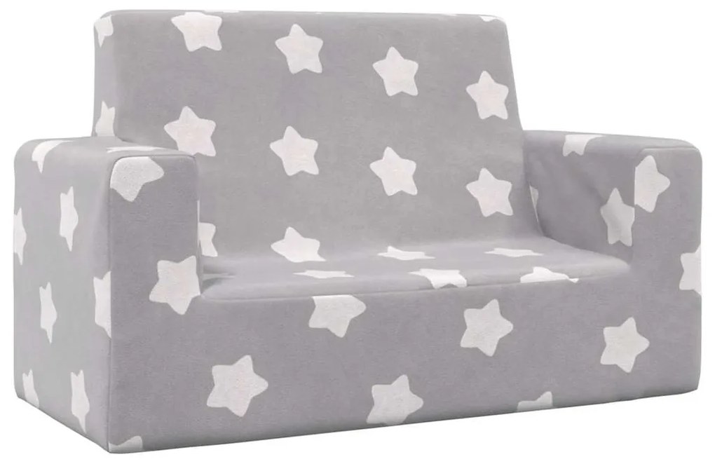Divano Per Bambini 2 Posti Grigio Chiaro Stelle Morbido Peluche /