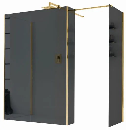 Box doccia walk-in Wens, vetro fumè 6 mm,  66-68 H 200 cm, profilo dorato