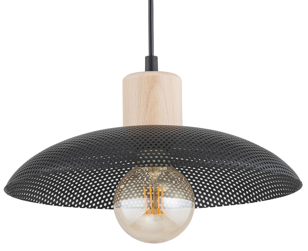 Sospensione Nordica Ishtar 1 Luce In Legno E Acciaio Nero