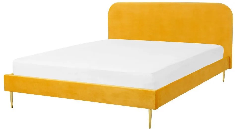 Letto con rete a doghe velluto giallo e oro 140 x 200 cm FLAYAT Beliani