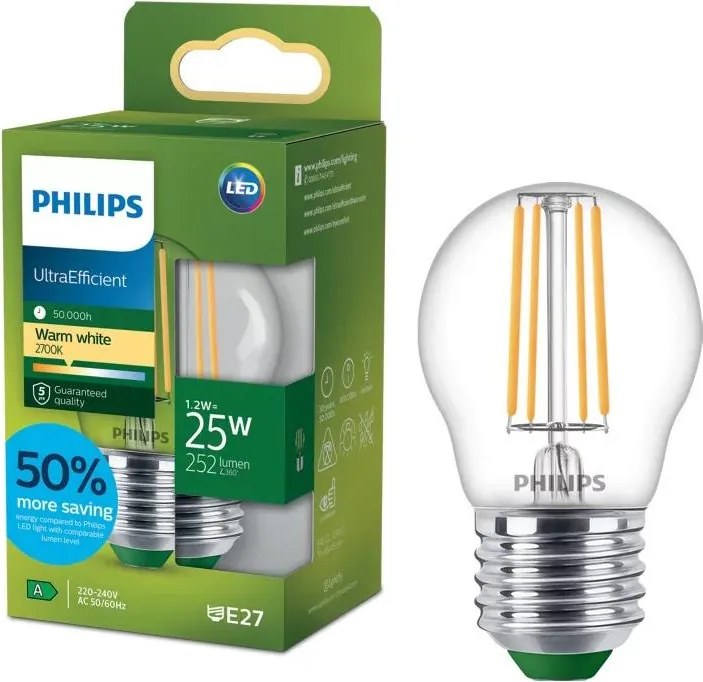 Lampadina LED Philips ULTRAEFFICIENT VINTAGE P45 E27/1,2W/230V 2700K