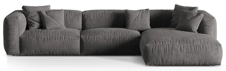 Divano angolare componibile grigio (con penisola a destra/con chaise lounge) con rivestimento in velluto Martina – Micadoni