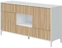 Credenza Dobian, Buffet da soggiorno a 2 ante e 2 cassetti, Madia da salotto, Credenza moderna, 151x41h80 cm, Rovere e Bianco lucido