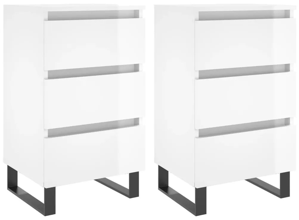 Comodini 2 pz bianco lucido 40x35x69 cm in legno multistrato