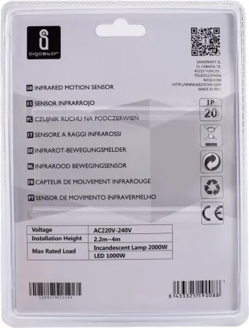 Aigostar - Sensore di movimento a infrarossi 230V bianco